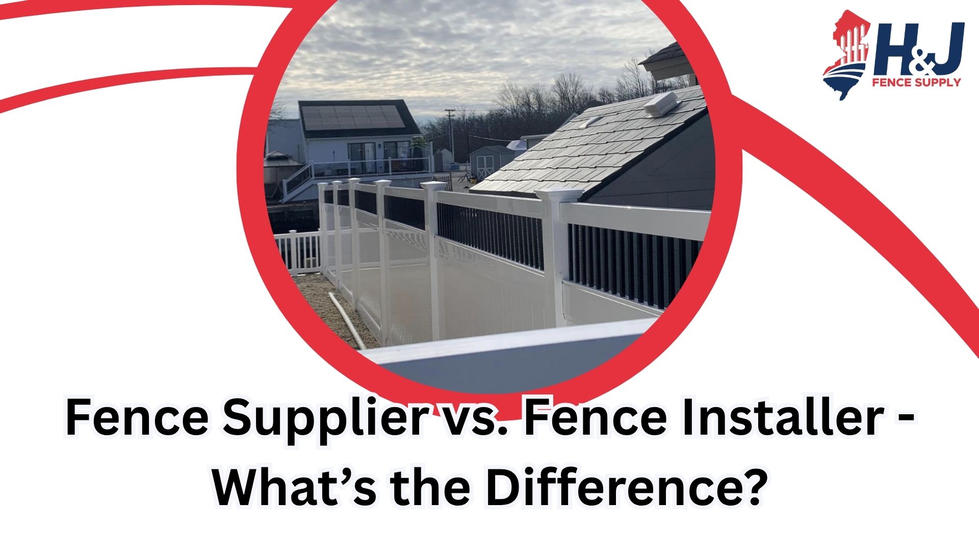 Fence installer setting vinyl panels from H&J Fence Supply Company on yard posts