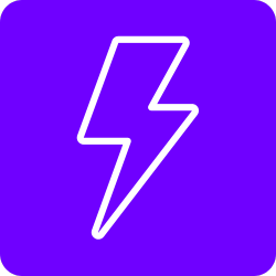 Stylized lightning bolt graphic signaling power services on solid purple background